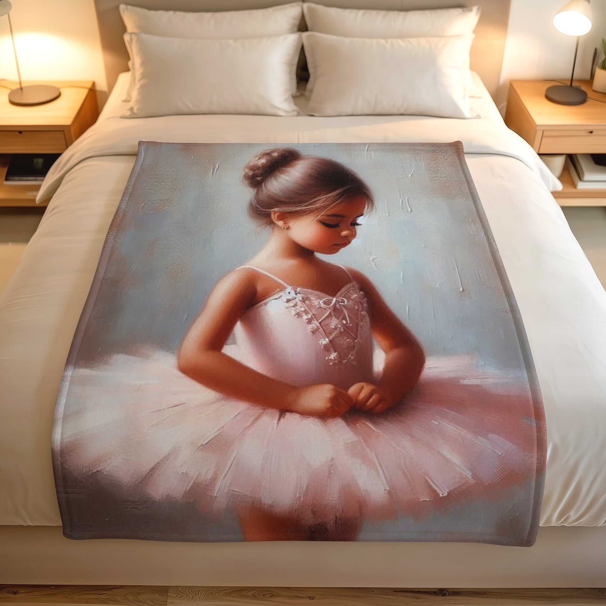 Ballerina girl lightweight fleece blanket on bed by Lily Grace Design South Africa
