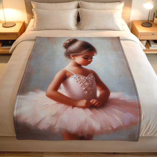 Ballerina girl lightweight fleece blanket on bed by Lily Grace Design South Africa