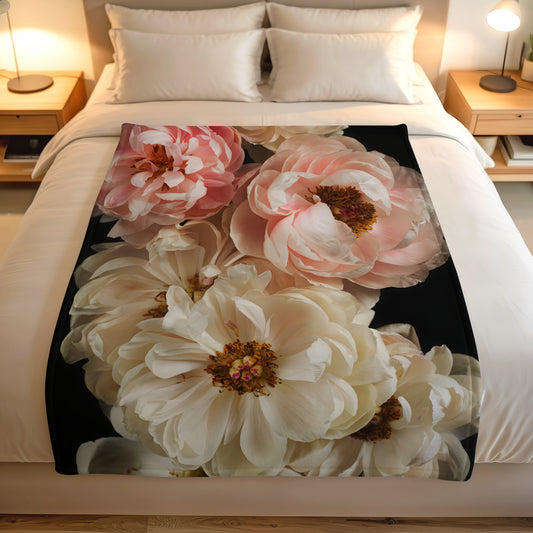 lightweight fleece throw blanket blush peony floral design South Africa