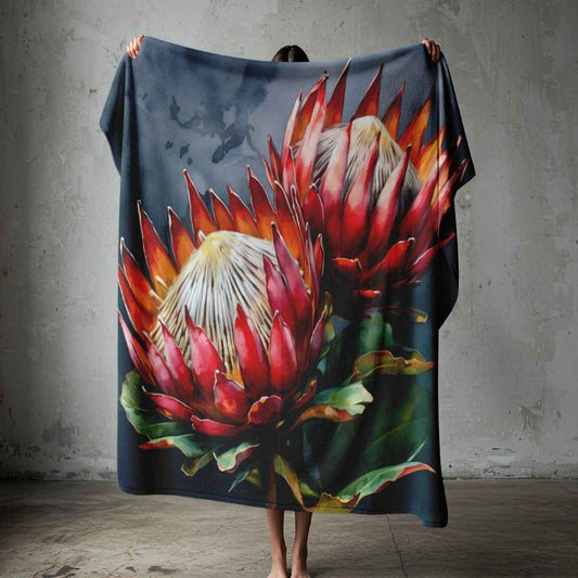 Twin Protea Fleece Blanket - Ready to ship 1.5  x 1.5m