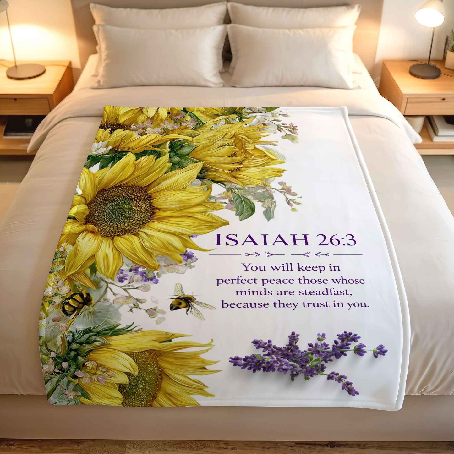 Isaiah 26:3 Sunflower Fleece Blanket