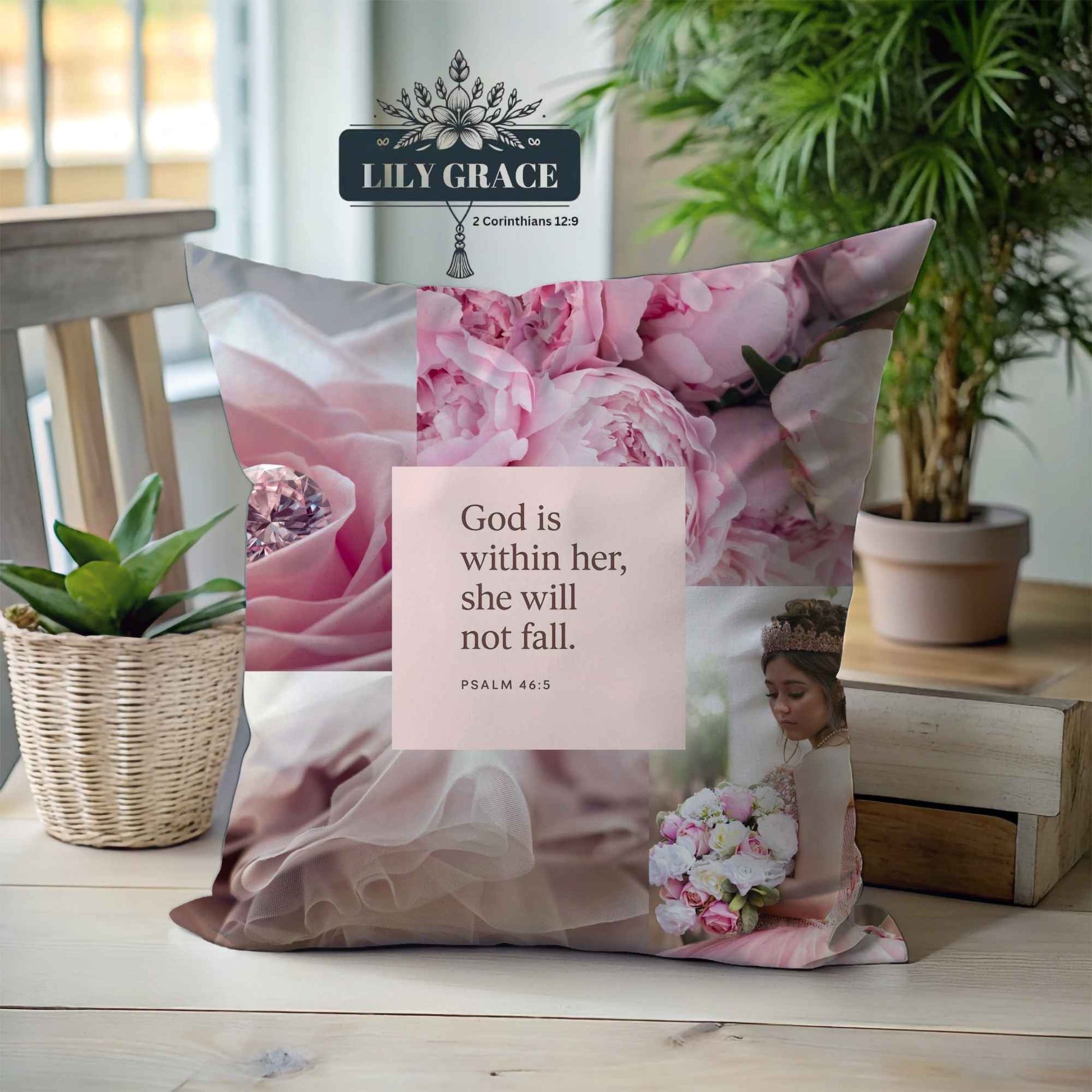 God is Within Her – Faith fleece Blanket and pink scatter cushion