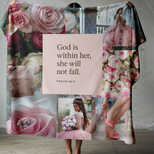 God is Within Her – Faith fleece Blanket and pink scatter cushion