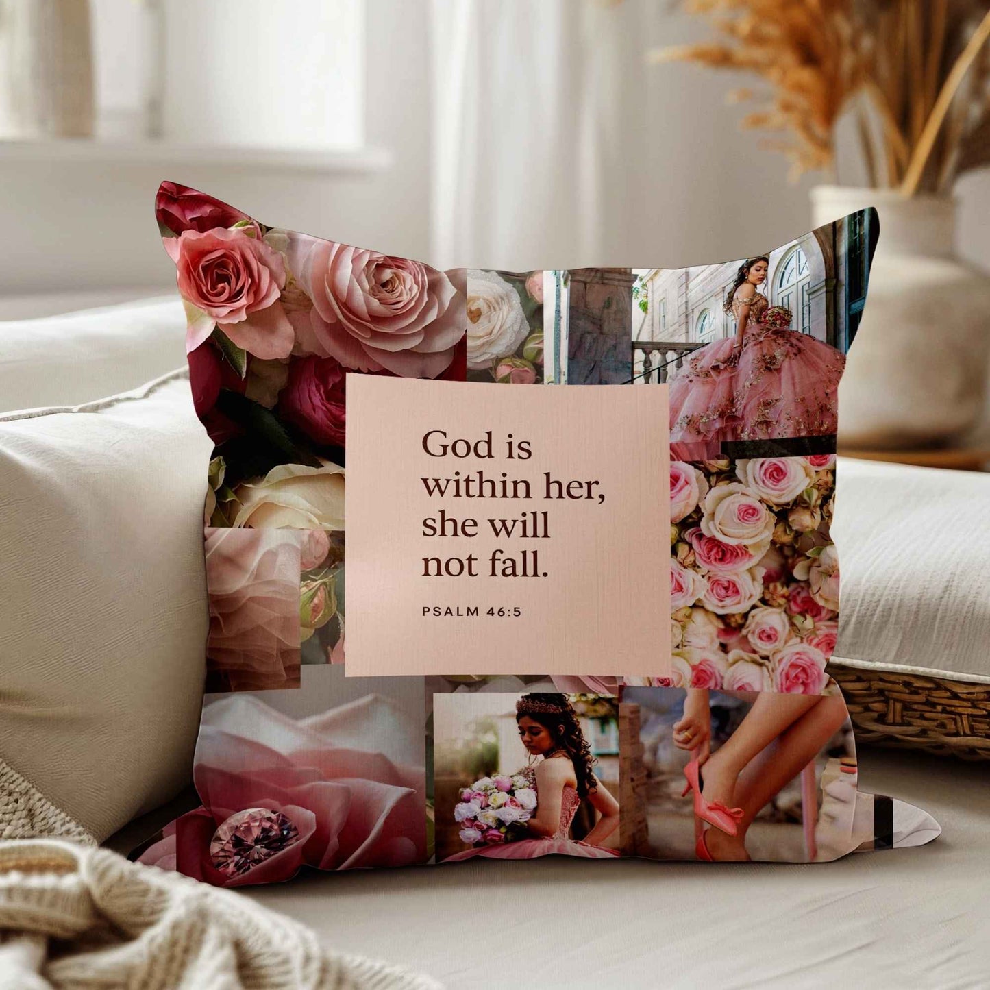 God is Within Her – Faith fleece Blanket and pink scatter cushion