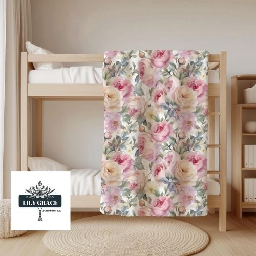 Pastel pink rose  fleece blanket