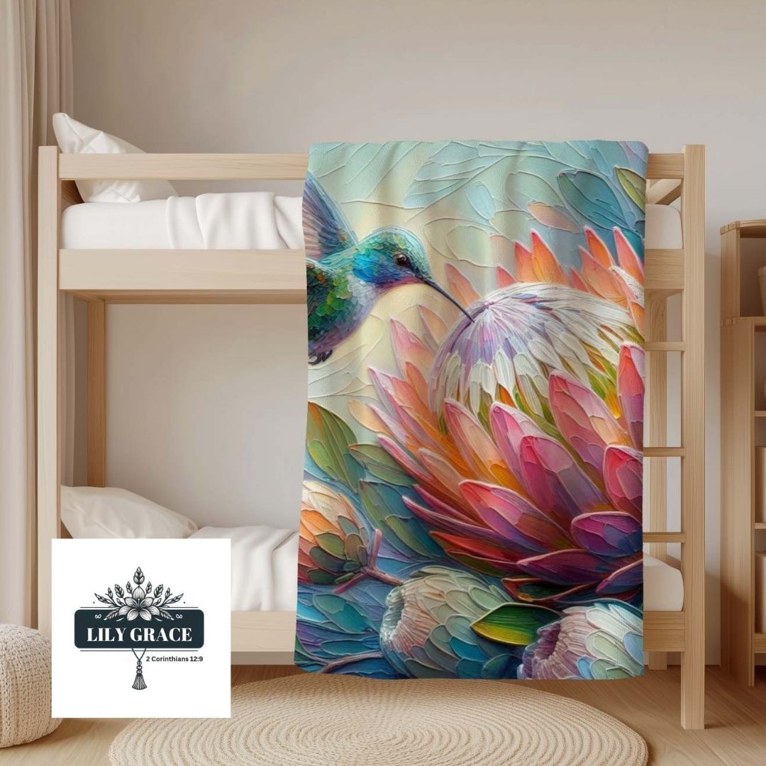 soft Pink protea fleece blanket