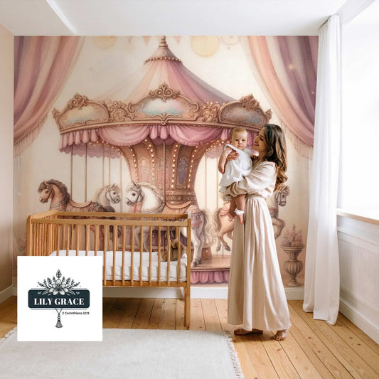Pink Pony Parade – Vintage Kids Wallpaper Mural