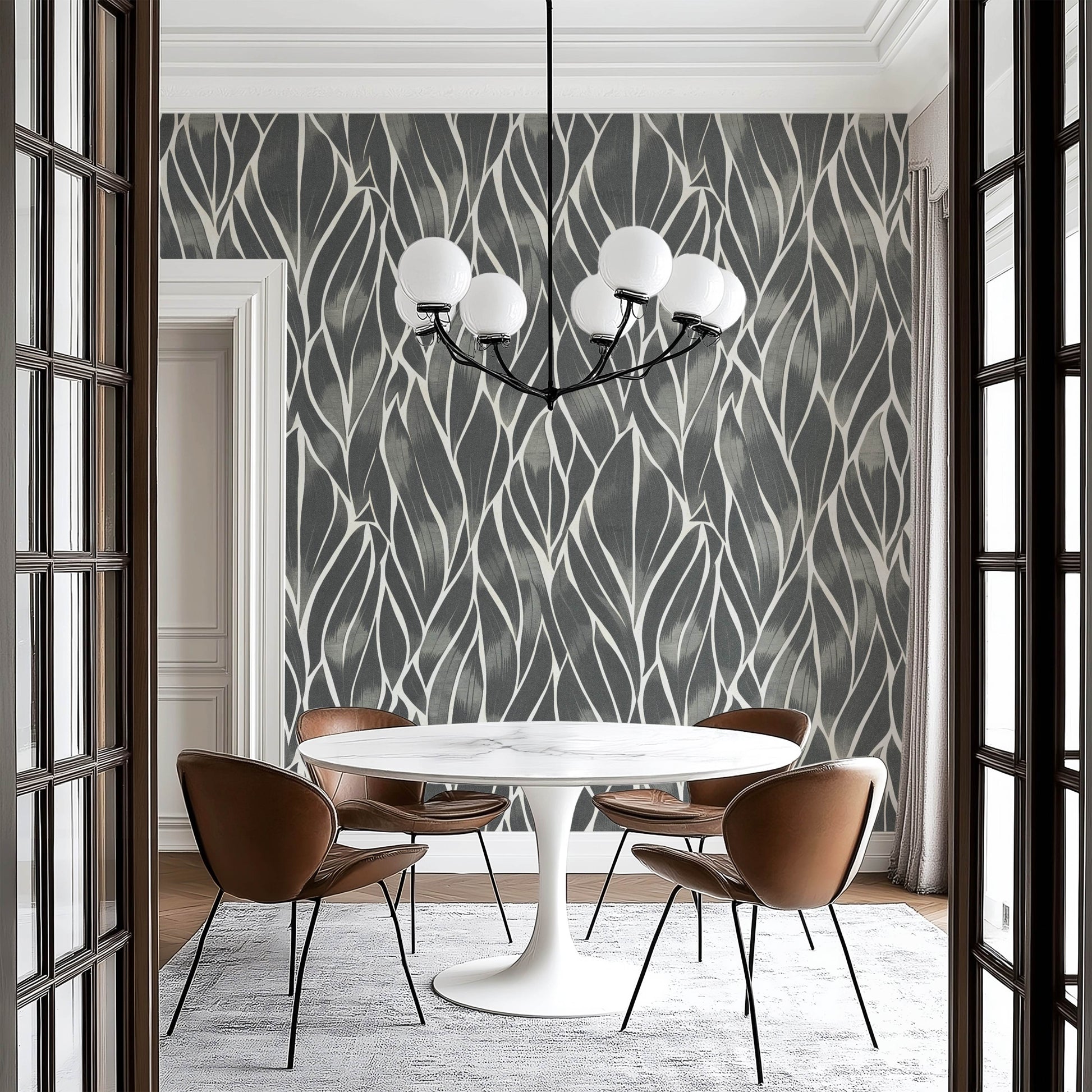 Living Room Feature Wall – Tropical Engrave Leaf Wallpaper