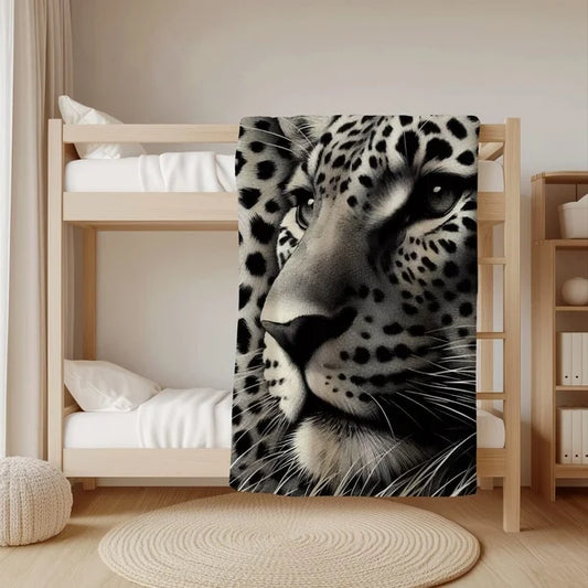 Black and White Leopard Print Blanket – Soft Fleece Throw