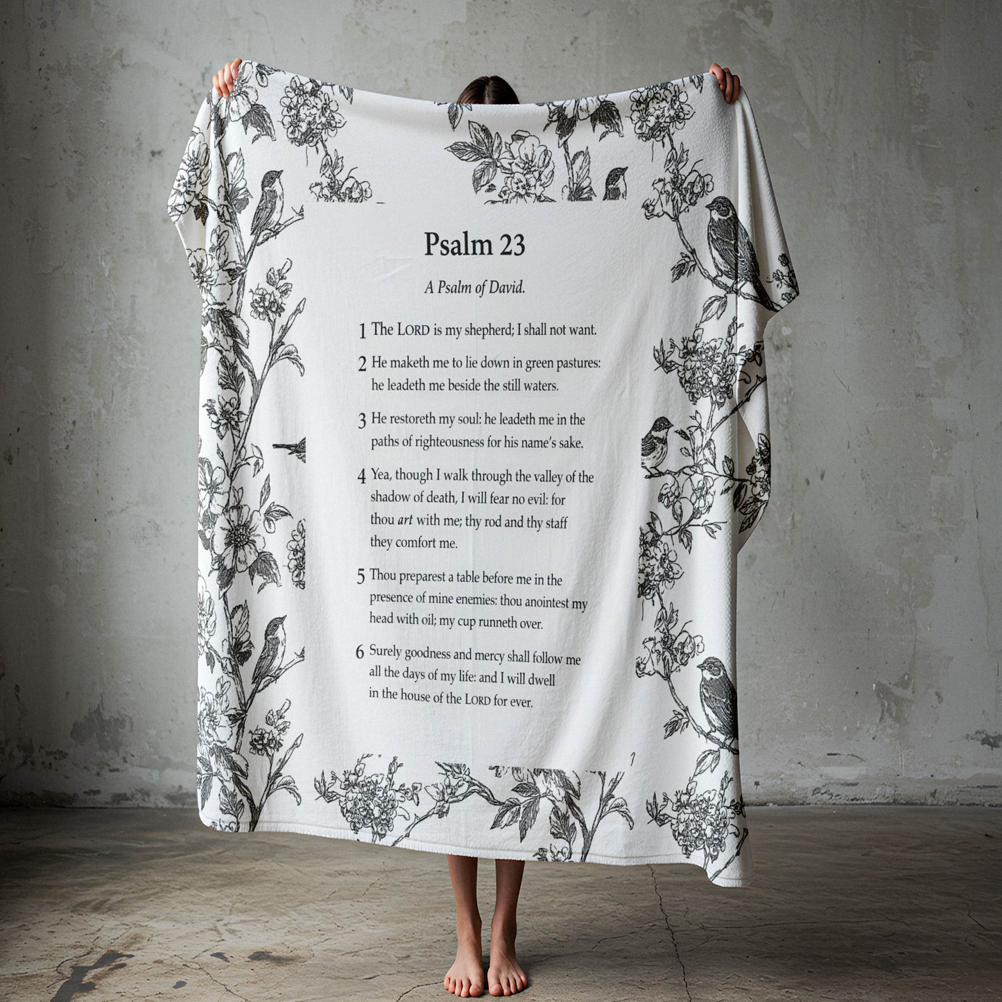 English Psalm 23 Fleece Blanket & Cotton Pillowcase Set