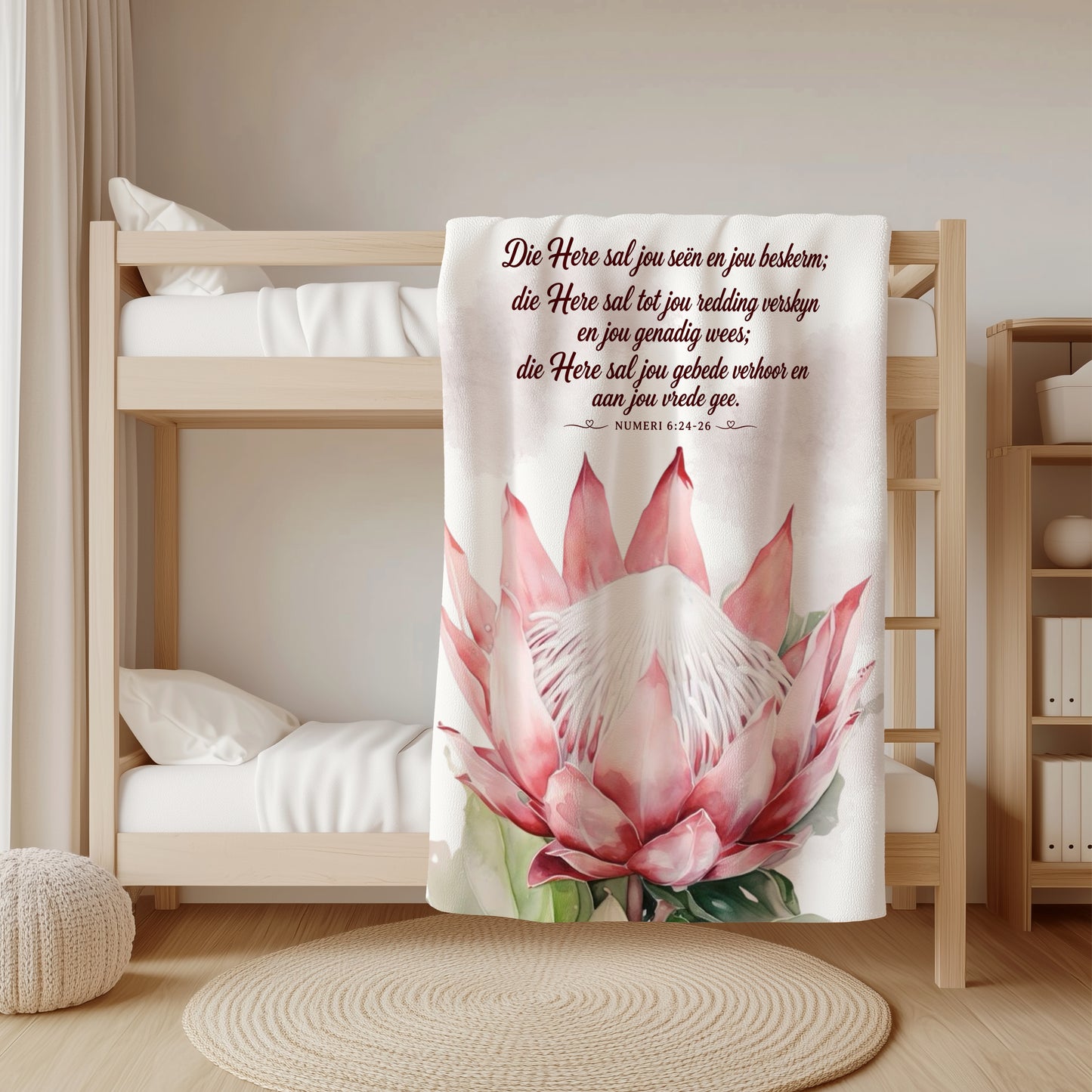 Soft fleece blanket with Numeri 6 blessing protea artwork