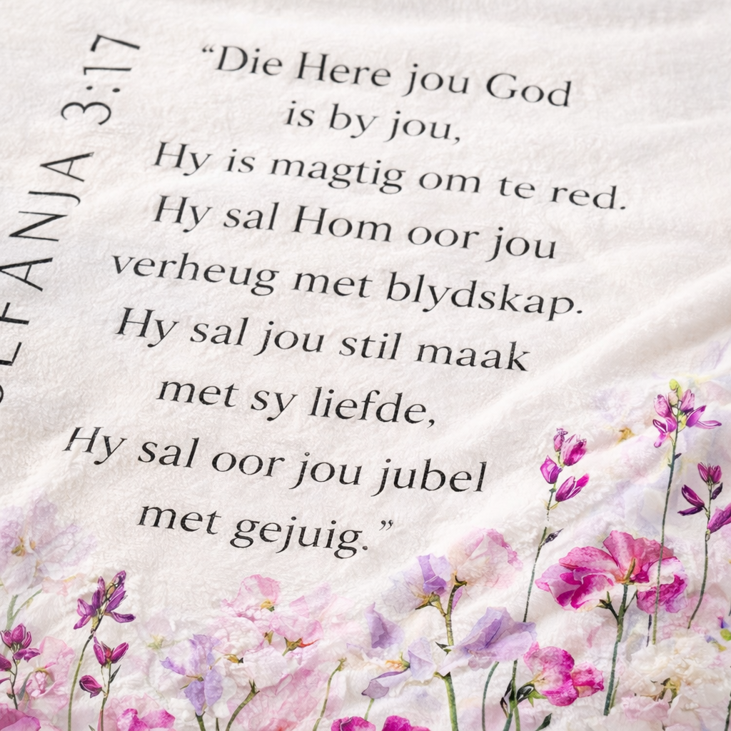 Christian faith blanket with Sefanja scripture printed on fleece
