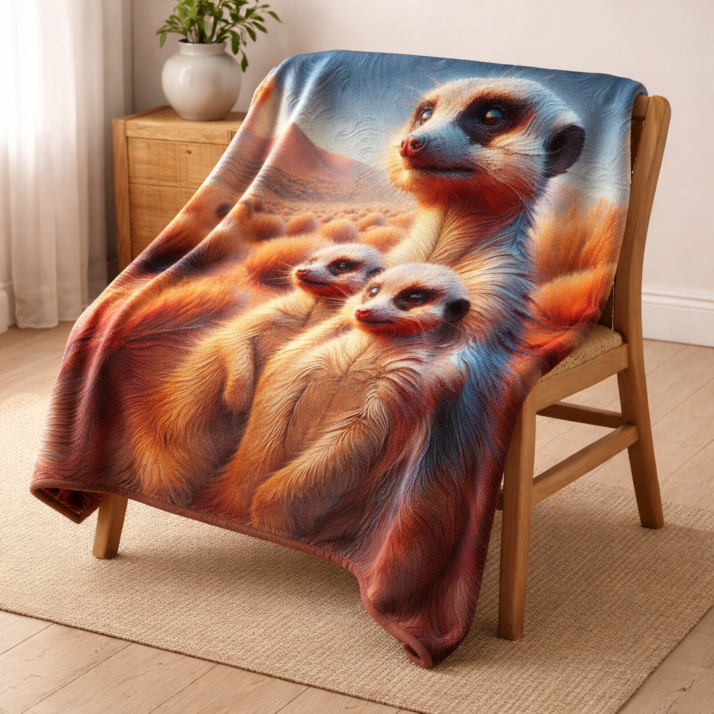 meerkat family fleece throw South Africa warm lightweight blanket