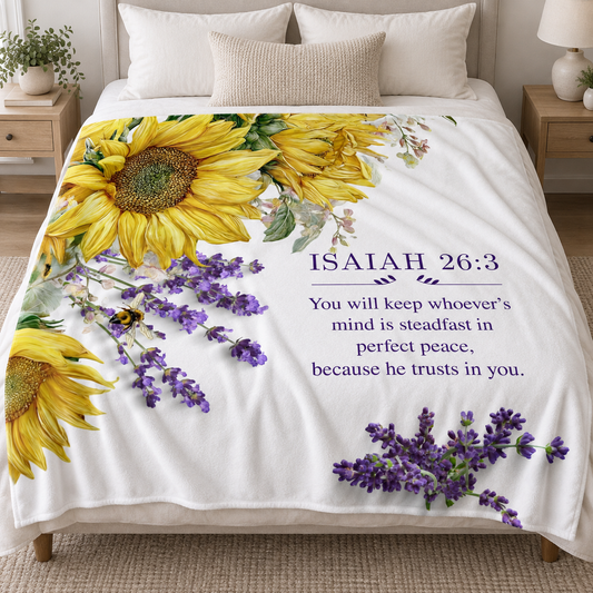 Isaiah 26:3 Sunflower Fleece Blanket