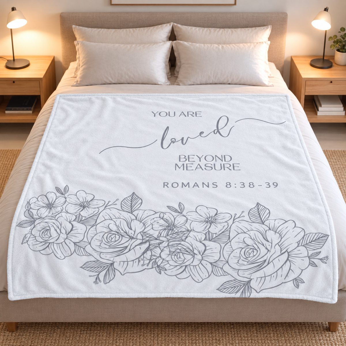 Loved beyond measure 1.5 x 1.5m lightweight fleece throw.  Ready to ship