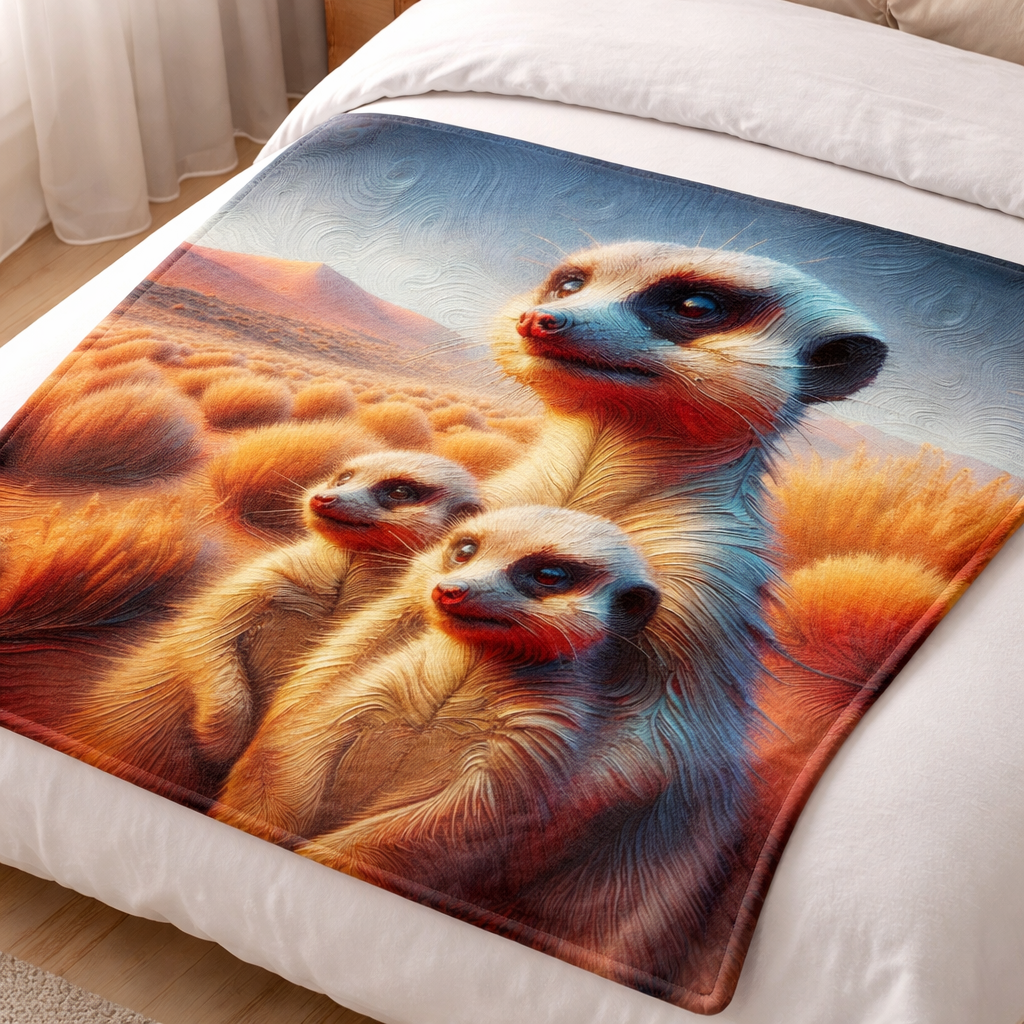 lightweight fleece blanket South Africa meerkat family design soft coral fleece throw