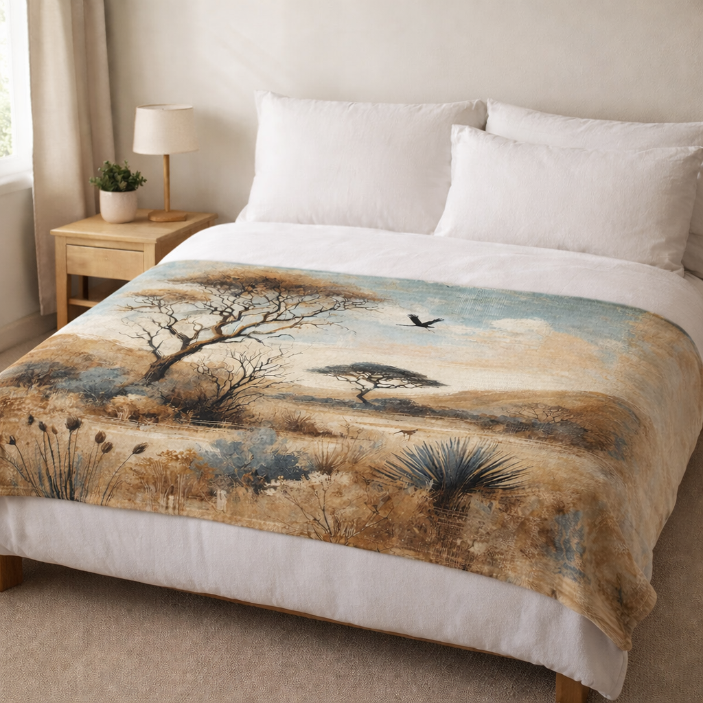 African landscape throw blanket South Africa styled in calm natural home setting