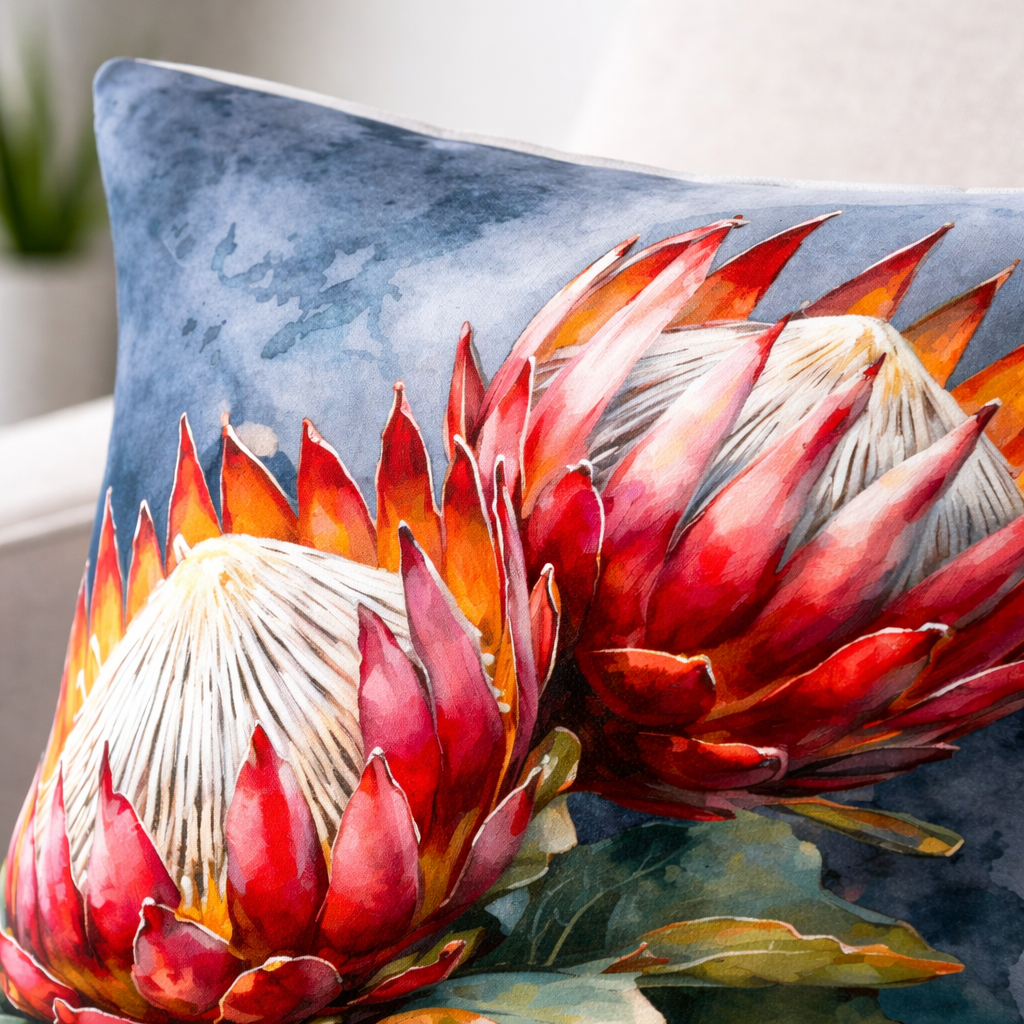 cotton scatter cushion cover protea design clear print soft fabric modern home South Africa