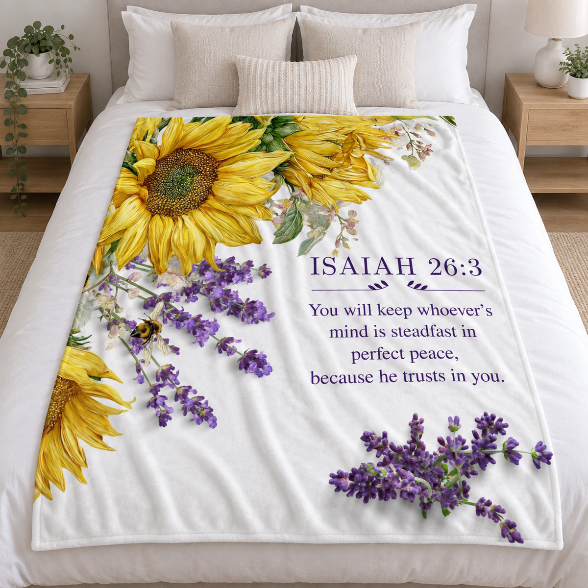 Isaiah 26:3 Sunflower Fleece Blanket