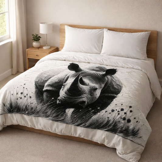 rhino fleece blanket south africa lightweight coral fleece throw black and white wildlife design on bed