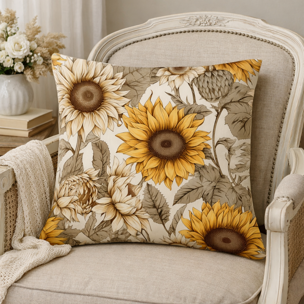 Cotton Scatter Cushion with sunflowers