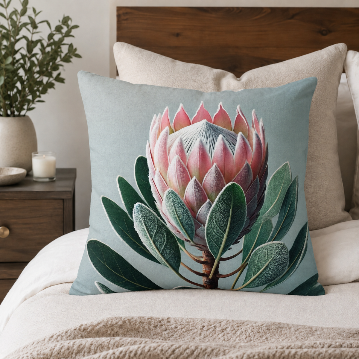 Pink single Protea scatter cushion covers  45x45cm
