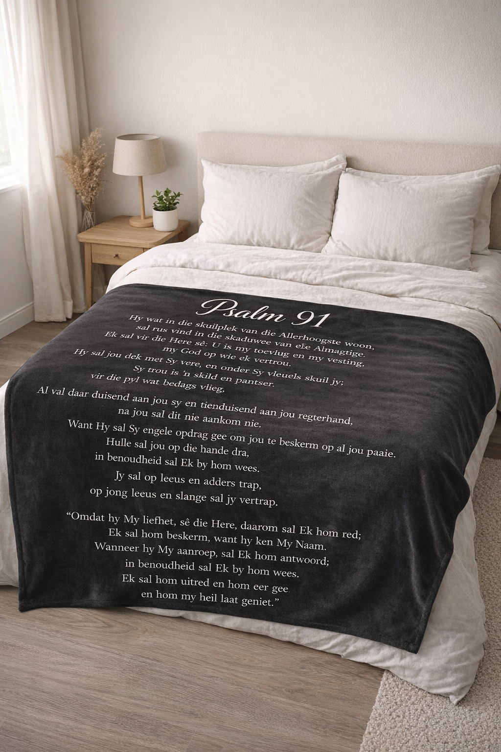 Psalm 91 Afrikaans fleece blanket black scripture throw lightweight soft blanket South Africa bedroom styling