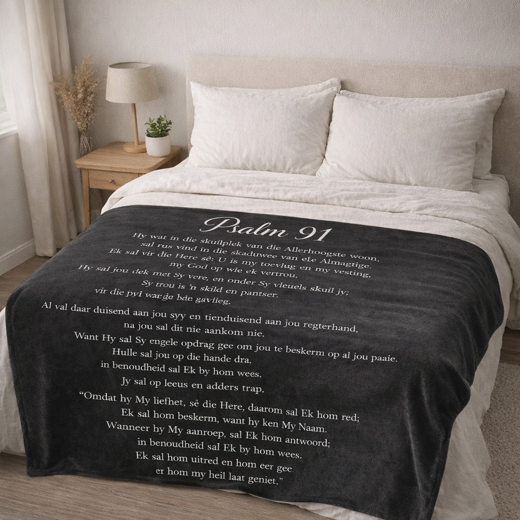 full Psalm 91 Afrikaans text blanket fleece throw black faith blanket for bedroom South Africa