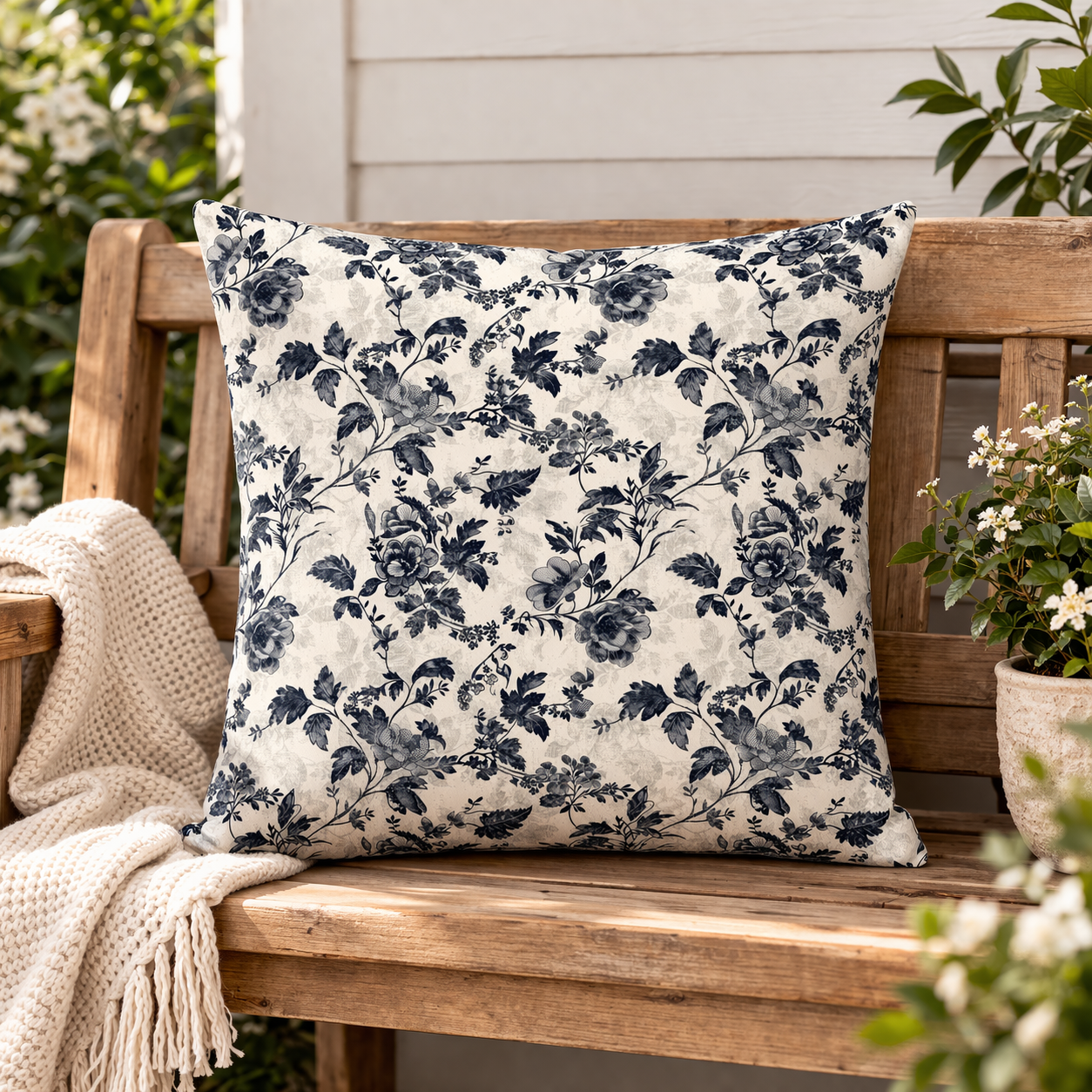 blue floral scatter cushion cover cotton South Africa bench styling