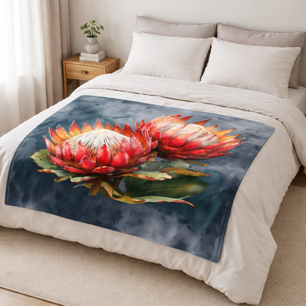 red protea floral fleece blanket soft coral fleece throw South Africa