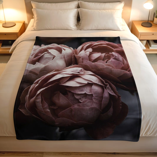 lightweight floral fleece throw blanket dark rose design Lily Grace Design