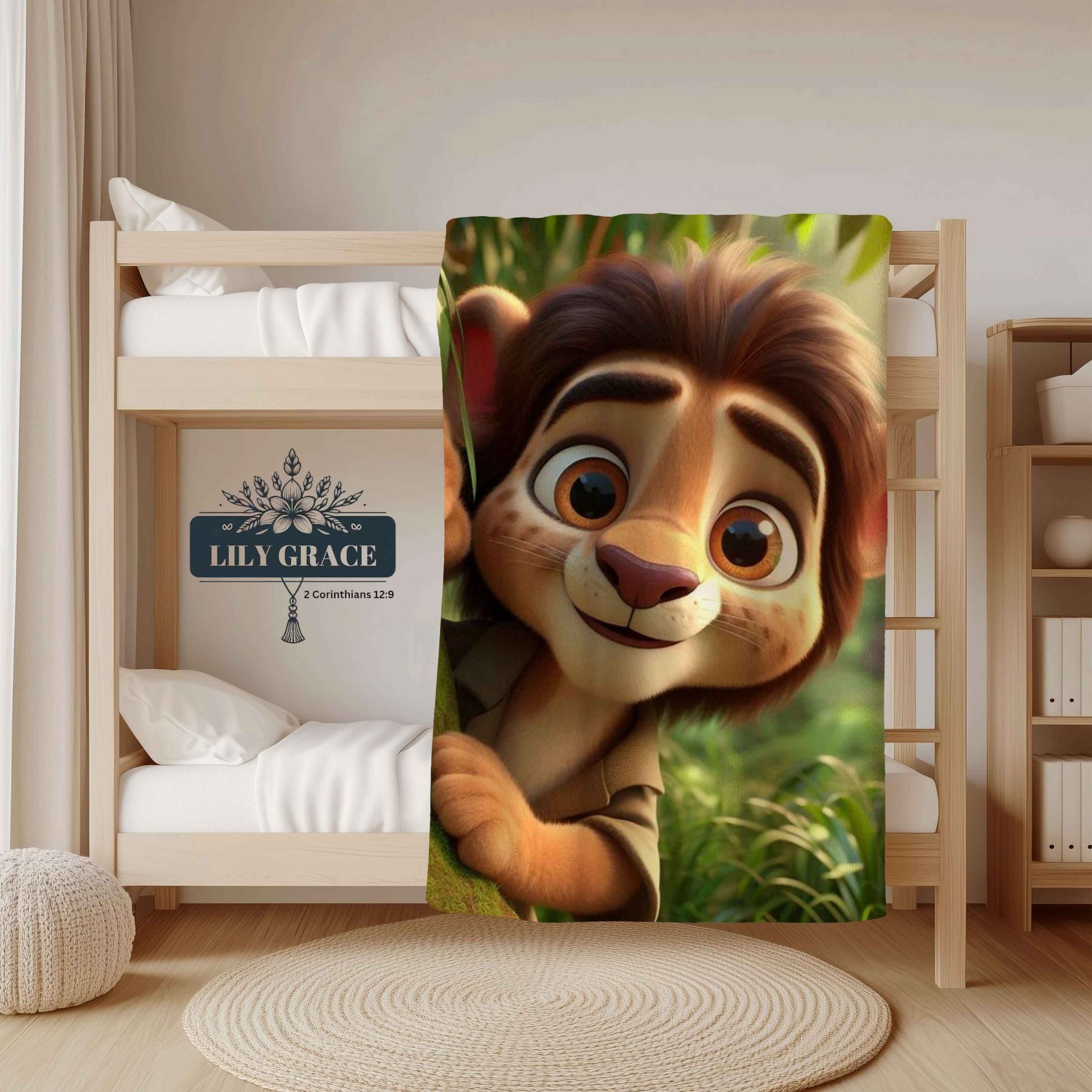 Kids fleece blanket with playful lion design, ready to ship in South Africa