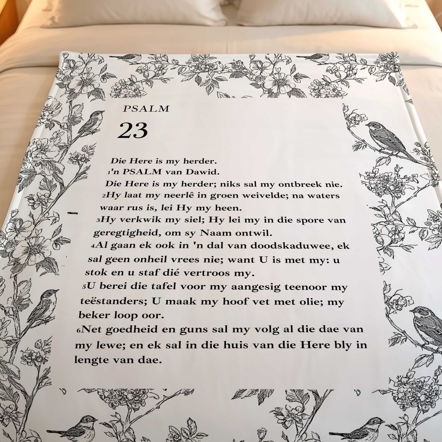 Lightweight fleece blanket with Psalm 23 scripture design